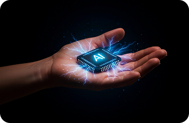 Mão segurando um chip de inteligência artificial
